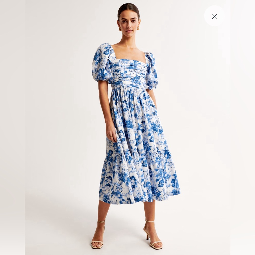 Abercrombie Emerson Poplin Puff Sleeve Midi Dress